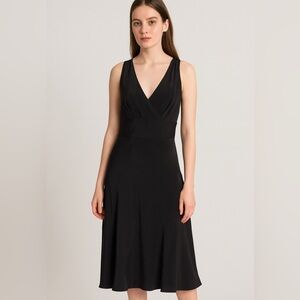 J. Crew Elegant Black V-Neck Midi Dress